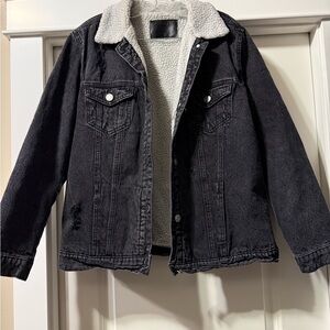 Refuge Black Jean Jacket with White Sherpa Lining